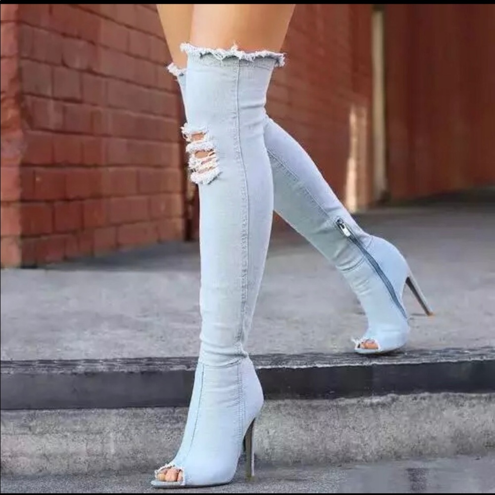 Light wash denim Boots